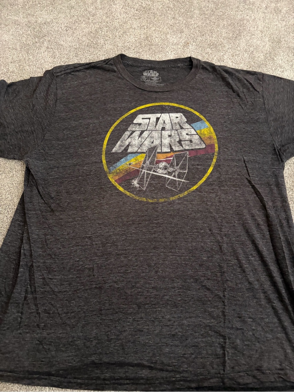 Star Wars Black Tee with Yellow, Blue & Red Retro Emblem 2XL